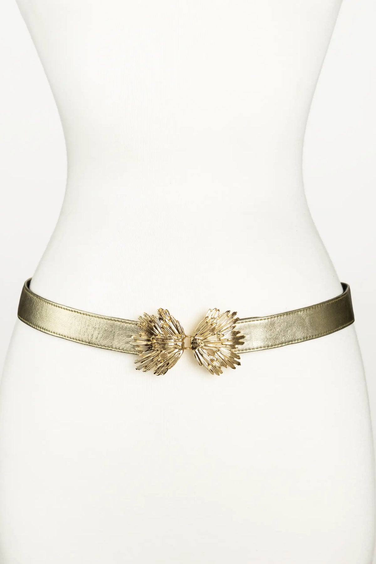 Starburst Buckle Leather Belt - Gold