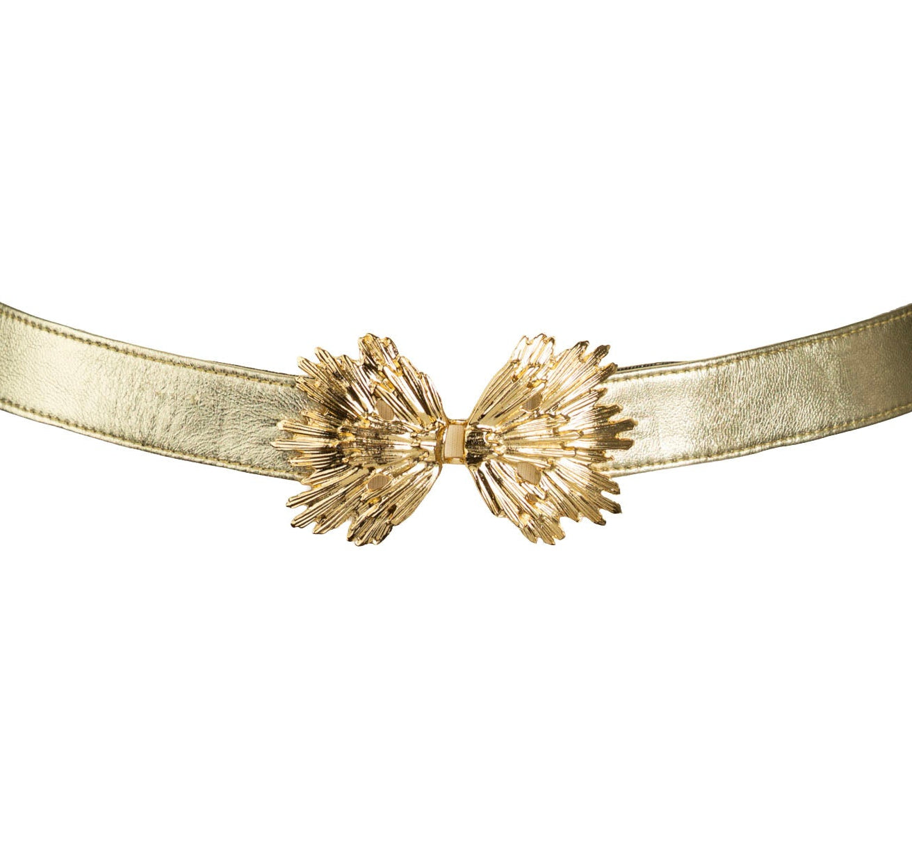 Starburst Buckle Leather Belt - Gold