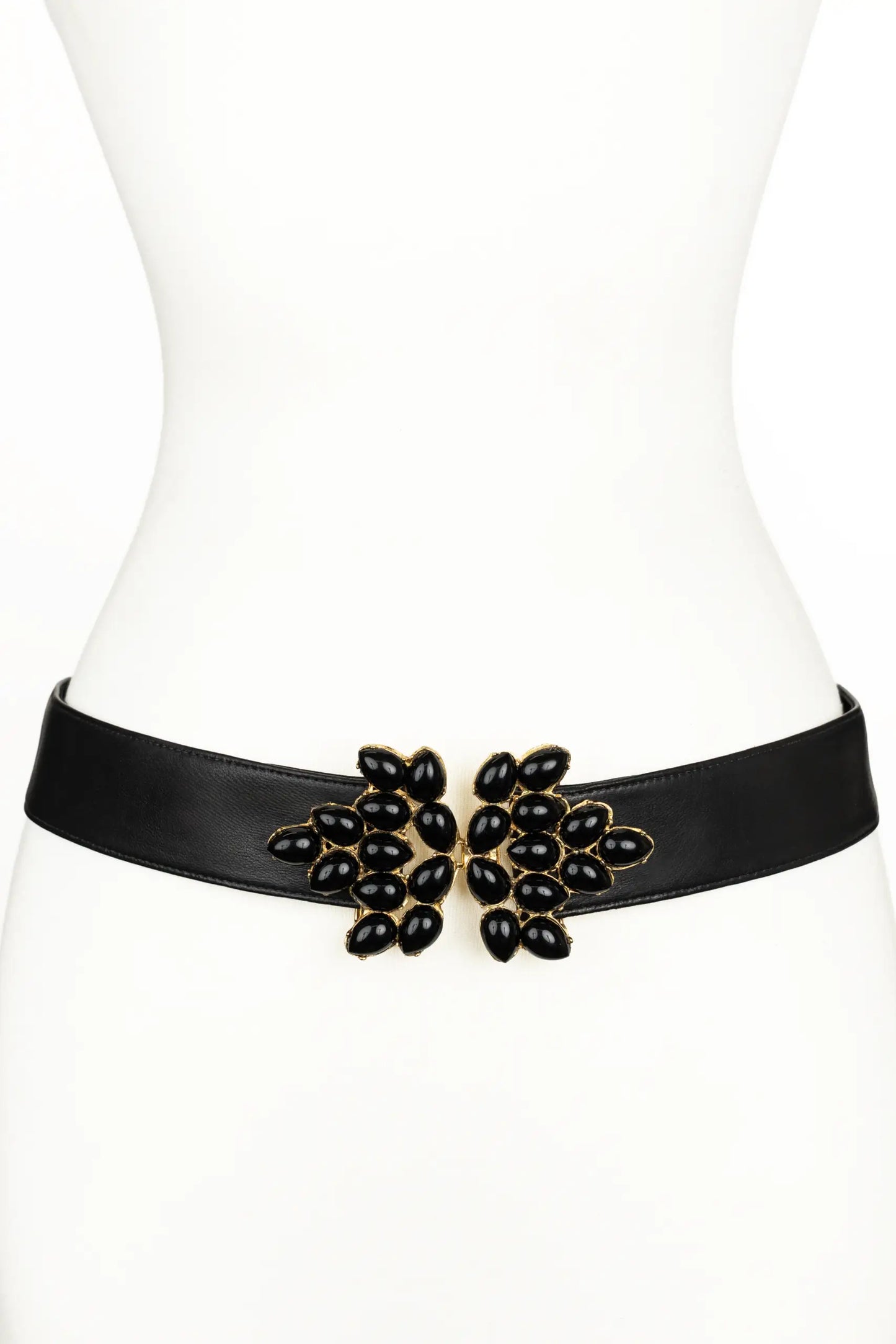 Stones Decorated Flower Buckle Leather Belt