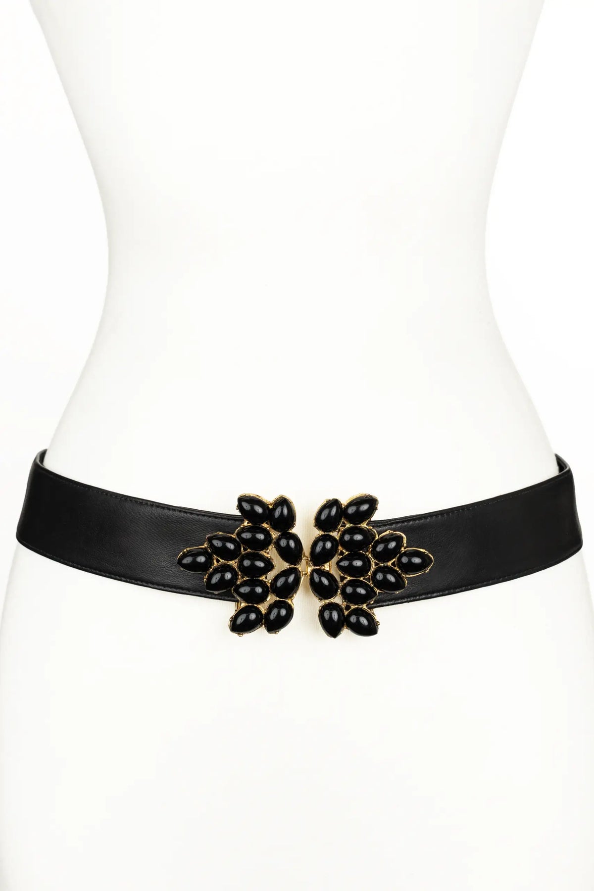 Stones Decorated Flower Buckle Leather Belt