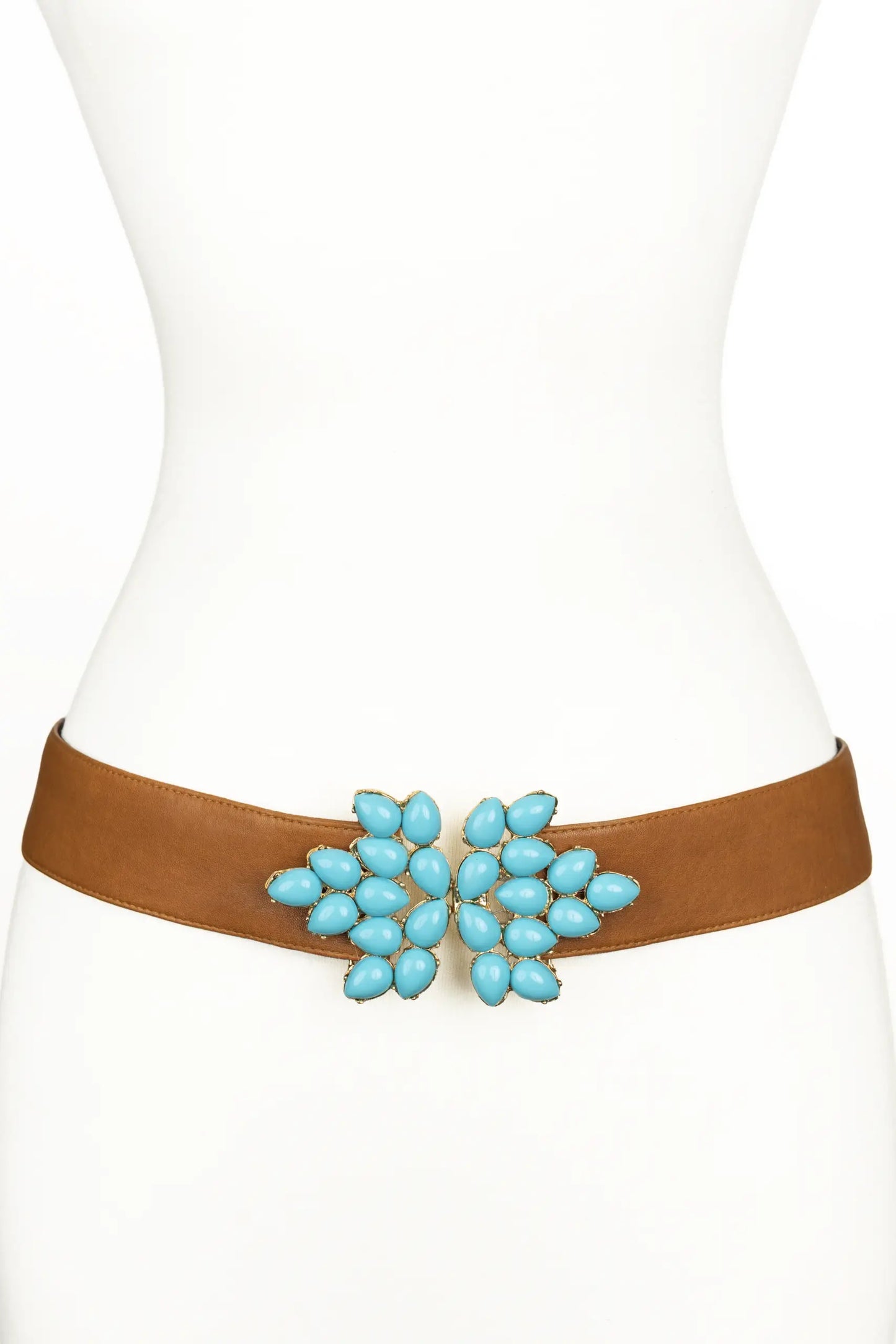 Stones Decorated Flower Buckle Leather Belt