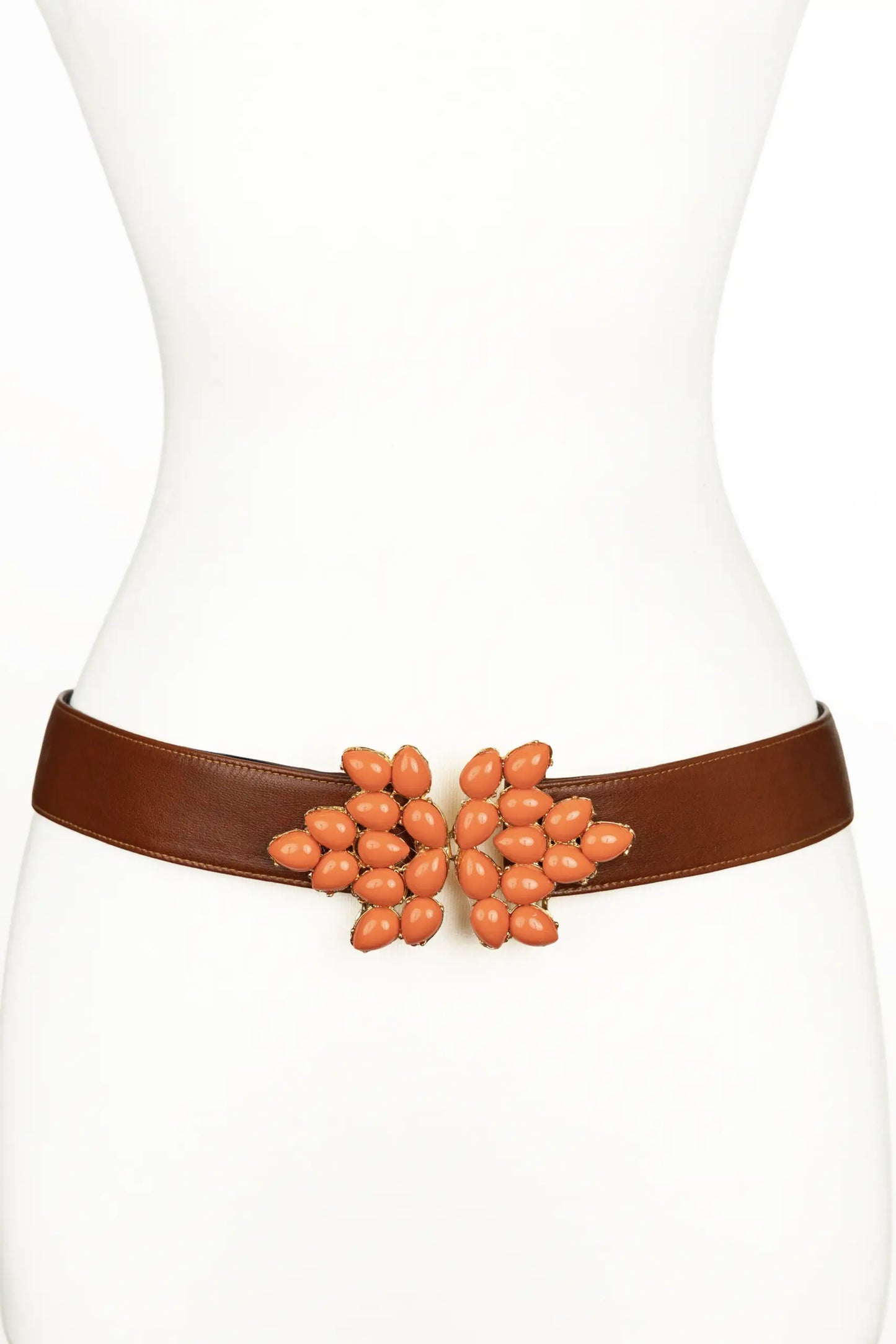 Stones Decorated Flower Buckle Leather Belt