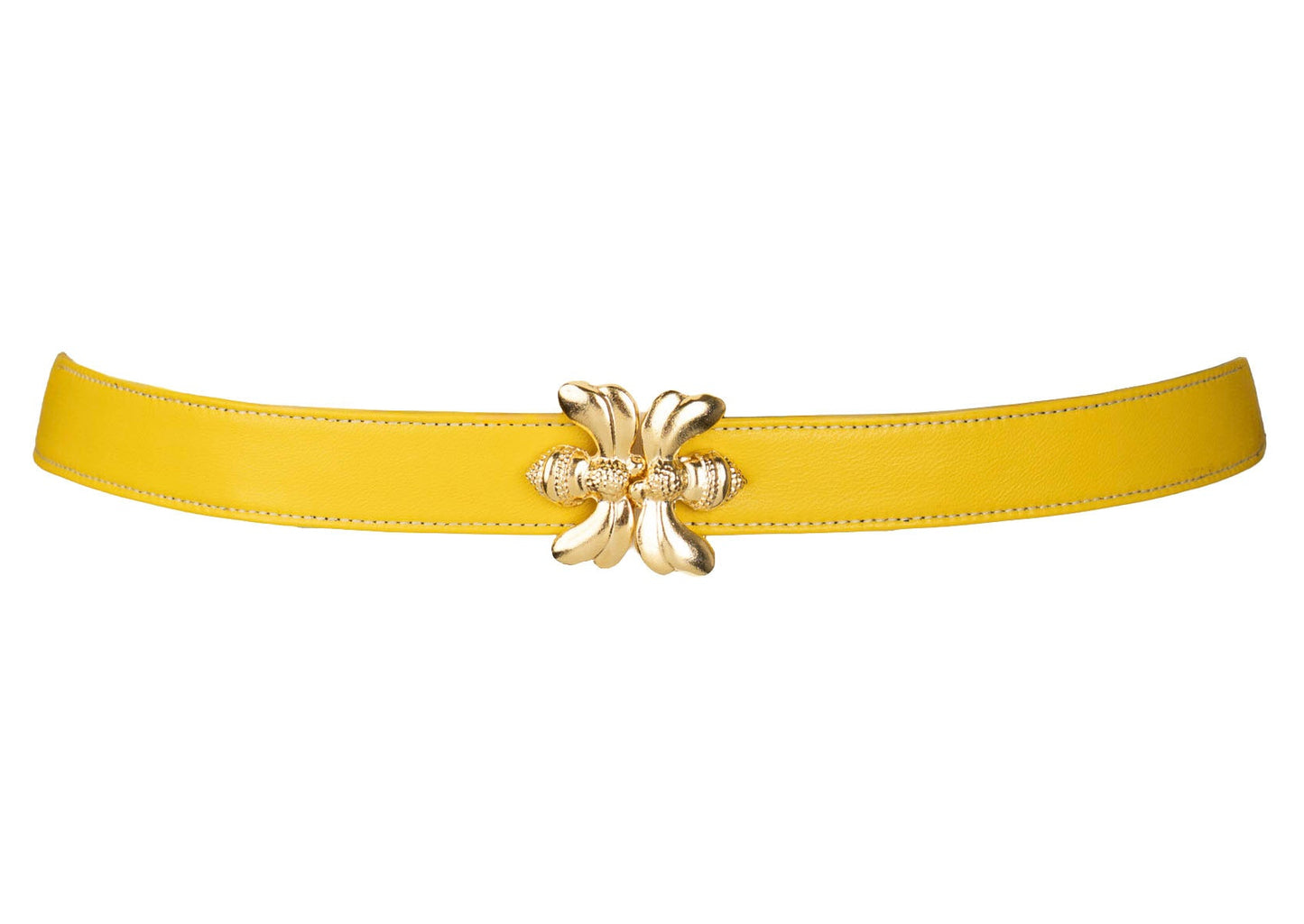Double Bee Clasp Buckle Leather belt - Yellow